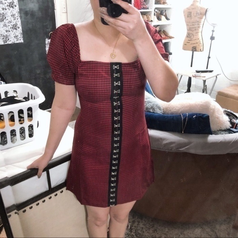 Red plaid mini dress - Picture 4 of 5